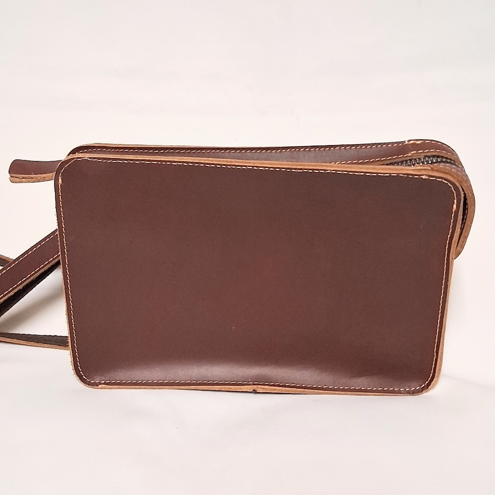 Handmade Brown Leather Men's Crossbody Wristlet Bag